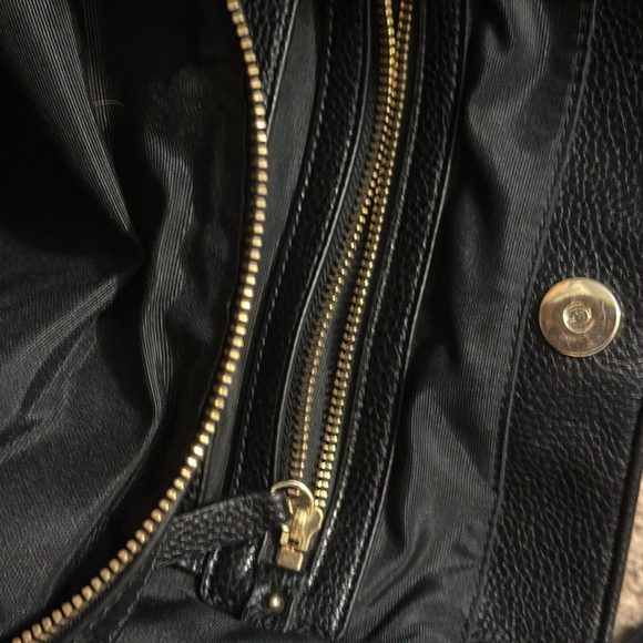 Calvin Klein Black Pebbled Leather Tote Bag Gold Hardware Shoulder Purse - Picture 5 of 17